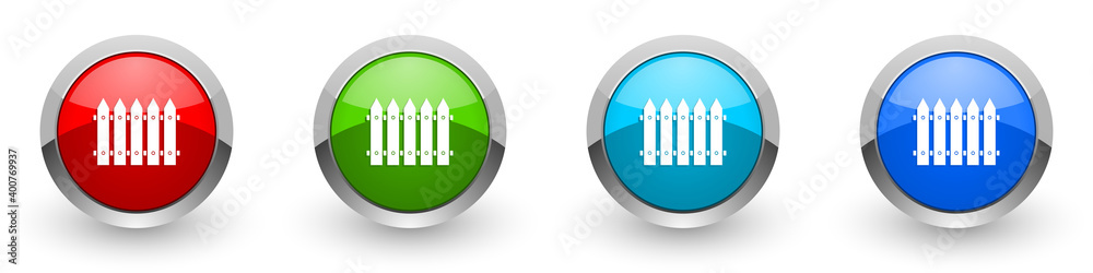 Poster wooden fence, barrier silver metallic glossy icons, set of modern design buttons for web, internet a