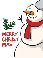 12월 크리스마스 기념 만화타입 일러스트: 눈사람 캐릭터 카드, 포스터