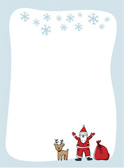 12월 크리스마스 기념 만화타입 일러스트: 산타와 루돌프가 있는 프레임