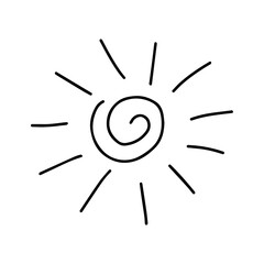 Vector black outline illustration of the sun isolated on a white background