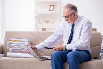 Aged businessman employee working from house