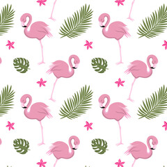 seamless pattern with pink flamingos