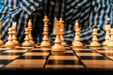 White pieces on a chessboard as a management concept