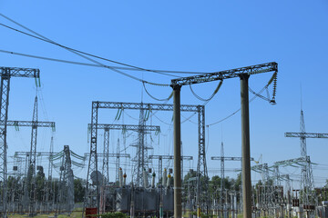 Modern electrical substation outdoors on sunny day