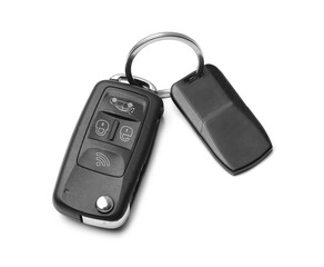 Modern car flip key with trinket isolated on white