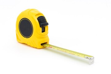 Yellow measuring tape isolated with a white background.