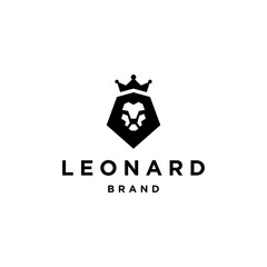 Obraz premium lion head logo design vector with crown, leo king modern symbol in Geometric style illustration