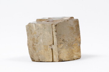 pyrite mineral with white background. golden stone of pyrite