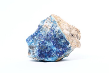 oladenite mineral with white background. blue stone