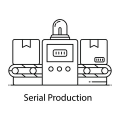 
Manufacturing machine, flat outline icon of serial production 
