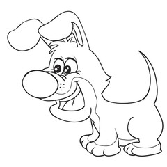 sketch of a cute dog character, coloring book, cartoon illustration, isolated object on white background, vector illustration,