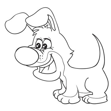sketch of a cute dog character, coloring book, cartoon illustration, isolated object on white background, vector illustration,