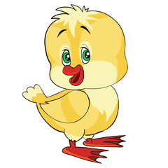 cute yellow chicken character, cartoon illustration, isolated object on white background, vector illustration,
