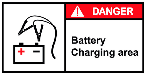 Vector battery charging area Danger sign.