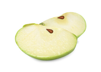 Fresh ripe cut green apple on white background
