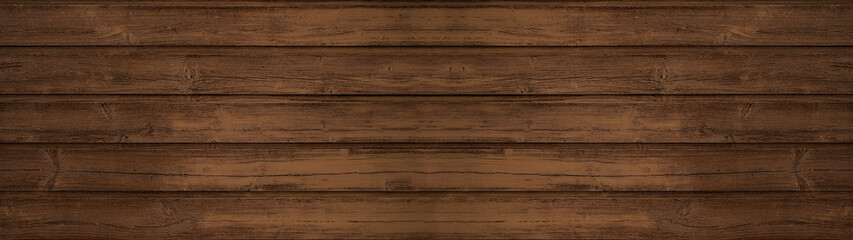 Naklejka premium old brown rustic dark wooden texture - wood background panorama long banner 