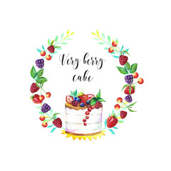 watercolor cake logo for bakery on white background
