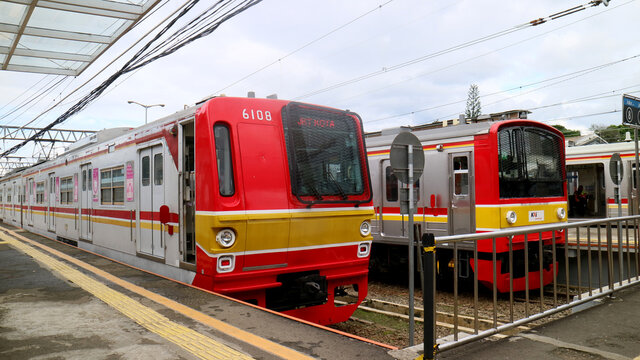 Bogor, Indonesia - December 21, 2020: Commuter Line Electric Train at Bogor Station.