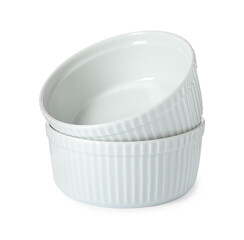 New ceramic bowls on white background. Tableware