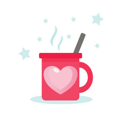 Coffee cup with red Valentines heart on white background vector illustration
