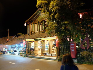 Old style tea house at night in in north of Thailand.