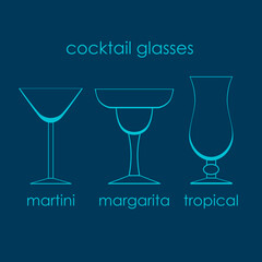 Types of cocktail glasses vector illustration