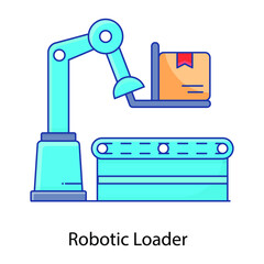 
Industrial arm, flat outline icon of robotic loader 
