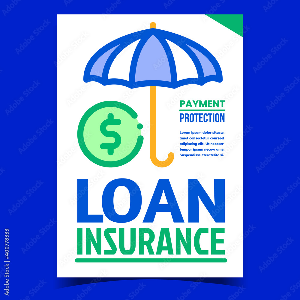 Sticker Loan Insurance Creative Promotion Poster Vector. Insurance Payment Protection Advertising Banner. Money Saving Consulting, Finance Protect Concept Template Style Color Illustration