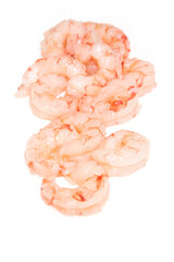 Raw peeled Argentinian Red Shrimp isolated on a white studio background.