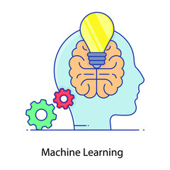 
Machine intelligence, flat outline icon of machine learning 
