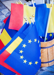 Small flags of Moldova and the EU