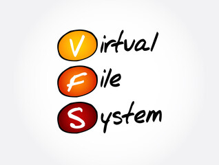 VFS - Virtual File System acronym, technology concept background