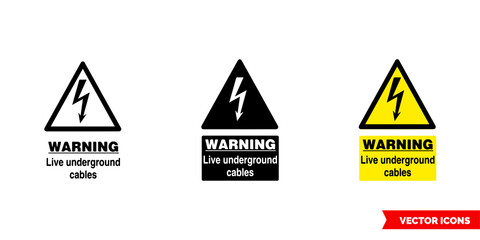 Warning live underground cables icon of 3 types color, black and white, outline. Isolated vector sign symbol.