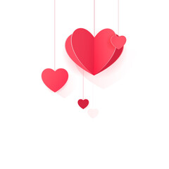 Fototapeta na wymiar Hanging paper hearts clip art for design and decor.