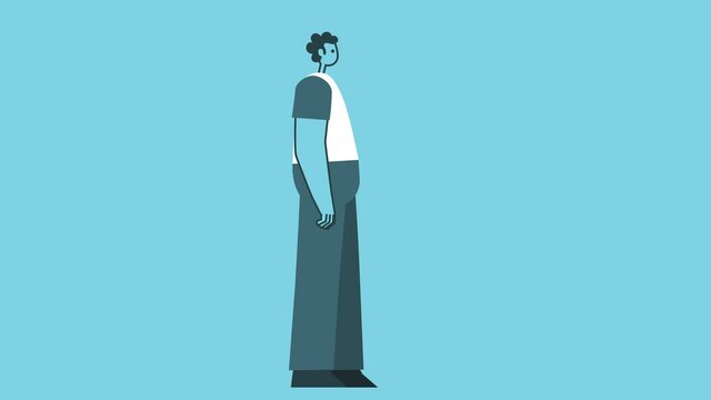 Flat Graphic Design Bold Man Cartoon Character Waving Hand. Hello gesture doing on Isolated. Loop 2d Animation