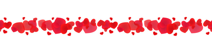 Seamless banner with scattered hearts. Decorative framing line with various hearts.