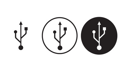 usb icon black outline logo for web site design 
and mobile dark mode apps 
Vector illustration on a white background