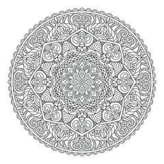 Mandala coloring book page for kids and adults. Zentangle style Design Pattern Element.
