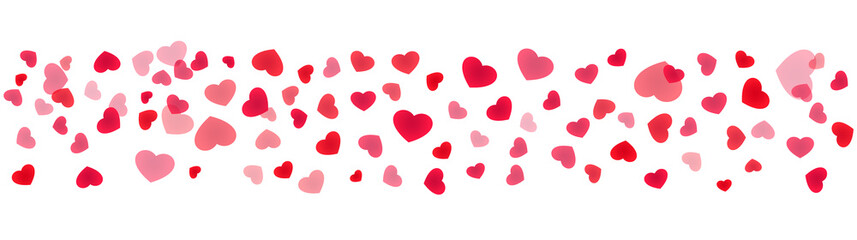 Seamless heart web banner. Decorative framing line with scattered hearts.