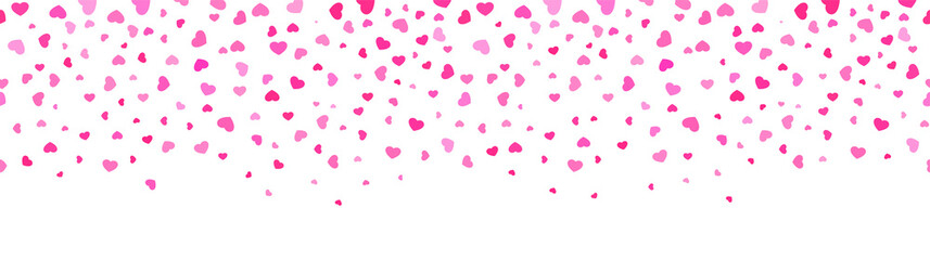 Seamless web banner of falling hearts for decoration, framing, edging, bordering, skirting and cornering.