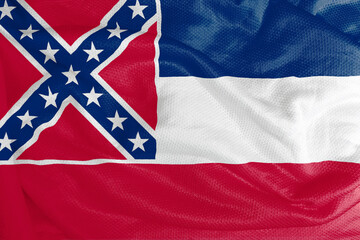 The Mississippi flag is horizontal tricolor in the colors blue (top), white, and red. In the upper left corner of the canton is the square war flag of the Confederate States of America. 