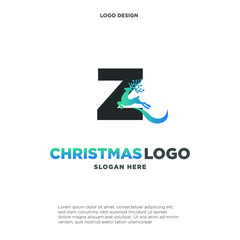 Deer Logo. Red Shape Initial Letter L with Negative Space Jumping Deer Silhouette inside isolated on Grey Background. Flat Vector Logo Design Template Element.