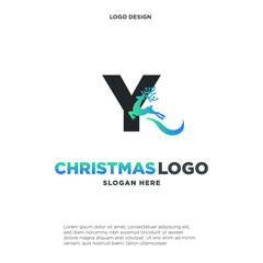 Deer Logo. Red Shape Initial Letter L with Negative Space Jumping Deer Silhouette inside isolated on Grey Background. Flat Vector Logo Design Template Element.