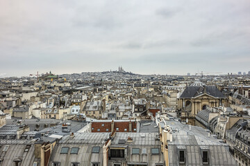 Fototapeta premium Paris Panorama. Montmartre hill with Sacre-Coeur Cathedral in the background. Paris, France.