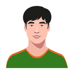 Young handsome Asian guy portrait. University, college student avatar. Vector Illustration.