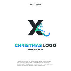 Deer Logo. Red Shape Initial Letter L with Negative Space Jumping Deer Silhouette inside isolated on Grey Background. Flat Vector Logo Design Template Element.