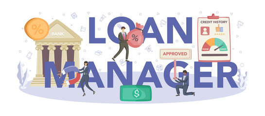 Loan manager typographic header. Bank employee that work