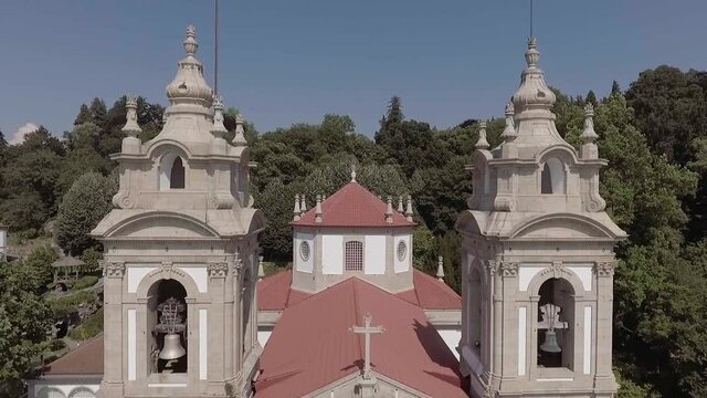 Portuguese sanctuary Bom Jesus do Monte Braga aerial shot 2k