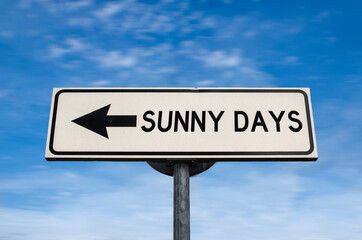 Sunny days road sign, arrow on blue sky background. One way blank road sign with copy space. Arrow on a pole pointing in one direction.