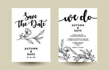 Flower leaves frame. Template wedding invitation card. Vintage theme vector illustration.